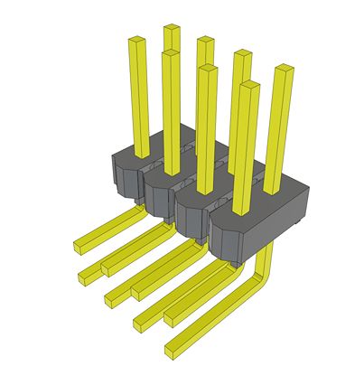 Samtec HMTSW Series Right Angle Through Hole PCB Header, 8 Contact(s), 2.54 mm Pitch, 2 Row(s), Unshrouded [HMTSW-104-22-F-D-282-RA]; 644-471