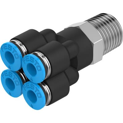 Festo QSQ Series Threaded-to-Tube, NPT 1/8 Male to 1/4 in, Threaded-to-Tube Connection Style, 153813 [QSQ-1/8-1/4-U]; 647-210