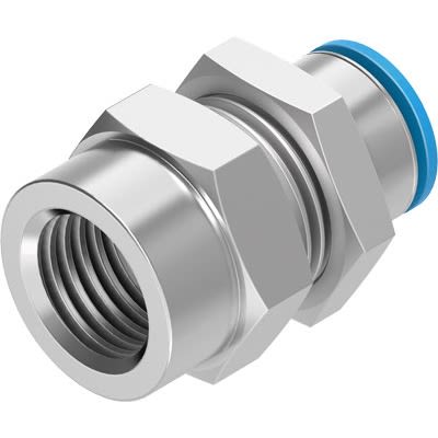 Festo QSSF Series Bulkhead, NPT 3/8 Female to 1/2 in, Threaded-to-Tube Connection Style, 153777 [QSSF-3/8-1/2-U]; 647-217