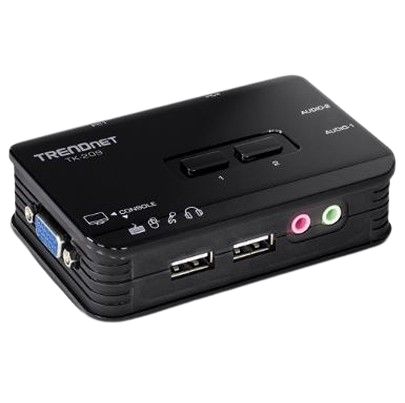 Trendnet 2 Port Dual Monitor USB SVGA, VGA KVM Switch, 3.5 mm Jack 2048 x 1536 Maximum Resolution [TK-209K]; 649-613