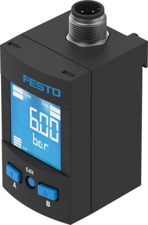Festo SPAU Series Pressure Sensor, -1bar Min, 10bar Max, Analogue Output, Relative Reading [SPAU-B11R-T-G18FD-L-PNLK-PNVBA-M12U]; 650-881