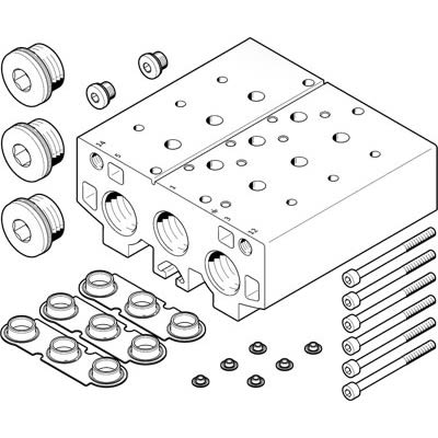Festo VABM-B10 series 2 station NPT 3/4 Manifold for use with Solenoid And Pneumatic Valve, 8026368 [VABM-B10-30E-N34-2]; 651-253