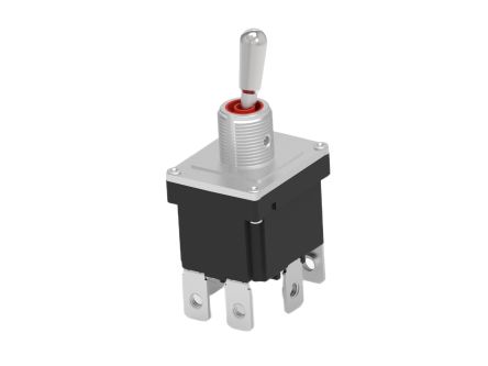 TE Connectivity Toggle Switch, Panel Mount, On-Off-(On), Double Pole, Quick Connect Terminal, 250V ac [DST12DS355]; 651-699