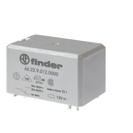 Finder PCB Mount Power Relay, 230V ac Coil, 30A Switching Current, DPDT [66.22.8.230.1000]; 652-966