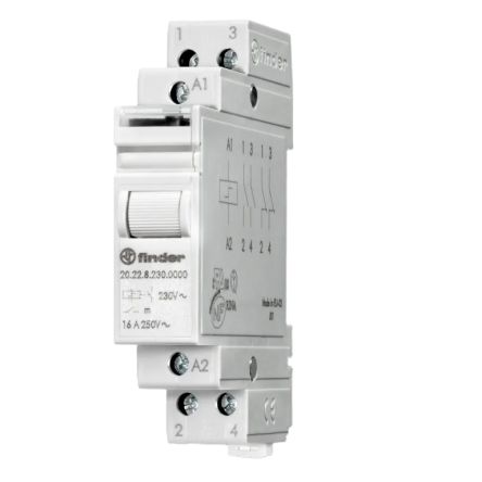 Finder DIN Rail Modular Step Relay, 24V Coil, 16A Switching Current, DPST [20.22.9.024.4000]; 652-984