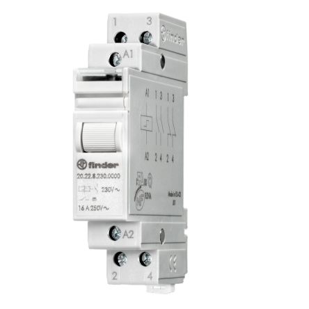 Finder DIN Rail Modular Step Relay, 12V Coil, 16A Switching Current, DPST [20.28.9.012.4000]; 652-990