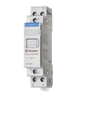 Finder DIN Rail Modular Step Relay, 12V Coil, 20A Switching Current, DPST [22.24.8.012.4000]; 652-993