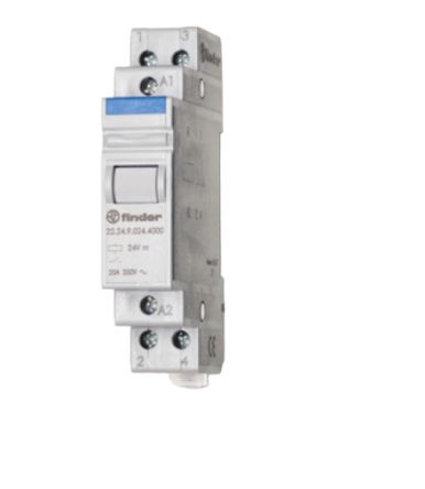 Finder DIN Rail Modular Step Relay, 24V Coil, 20A Switching Current, DPST [22.24.8.024.4000]; 652-994