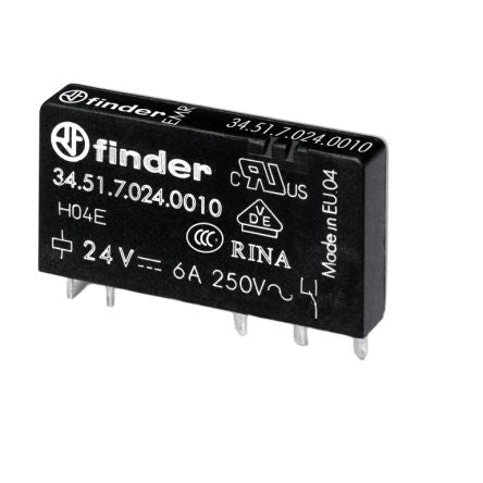Finder PCB Mount Power Relay, 12V ac/dc Coil, 6A Switching Current, SPDT [34.51.7.012.5010]; 653-000