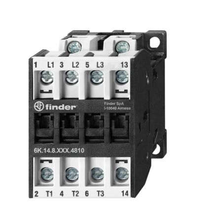 Finder Industrial Contactor 6K Series Contactor, 230 V Coil, 4-Pole, 18 A, 7.5 kW, 4 NO, 400 V ac [6K.14.8.230.4318]; 653-366