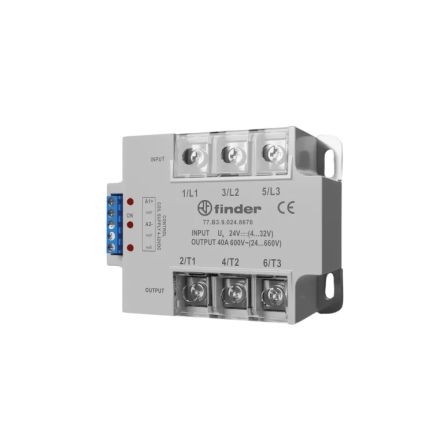 Finder 77 Series Series Solid State Relay, 40 A Load, DIN Rail Mount, 600 V ac/dc Load, 230 V ac/dc Control [77.B3.9.024.8671]; 653-383