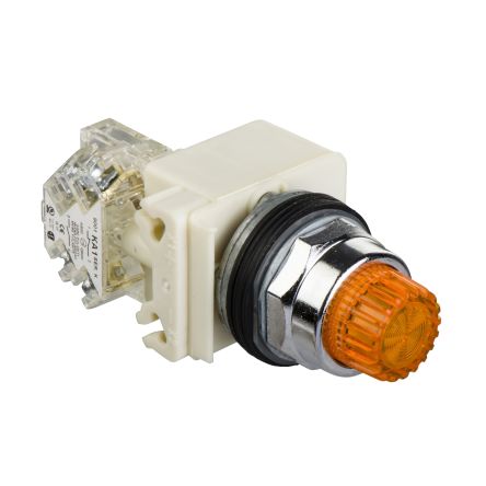 Schneider Electric 9001K Series Illuminated Push Button Switch, Spring Return, Panel Mount, 30mm Cutout, SPDT, Yellow [9001K2L35LYAH13]; 653-853