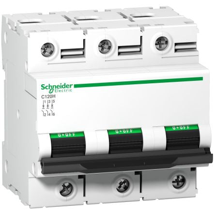 Schneider Electric Acti9 A9F MCB Mini Circuit Breaker, 3P, 63A Curve B, 415V AC, 375V DC, 15 kA Breaking Capacity [A9N18423]; 653-900