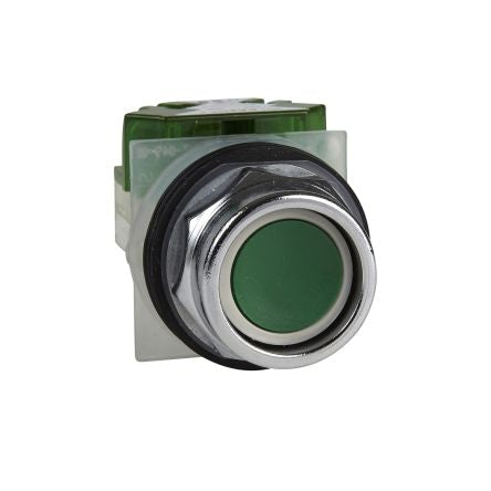 Schneider Electric 9001K Series Push Button Switch, Spring Return, Panel Mount, 30mm Cutout, 1 NO, 600V ac, IP66 [9001KR2GH5]; 654-086