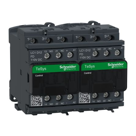 Schneider Electric TeSys LC2D Contactor, 110 V dc Coil, 3-Pole, 25 A, 5.5 kW, 1 NO + 1 NC, 690 V [LC2D12FD]; 654-138