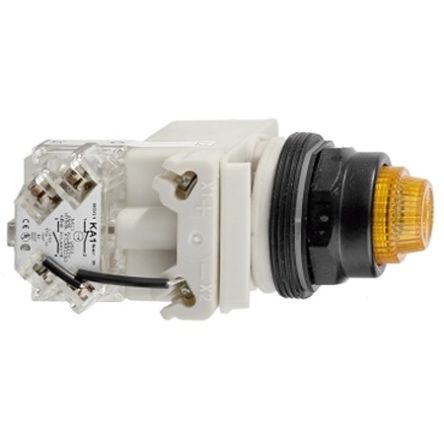 Schneider Electric, 9001K, Panel Mount Amber LED Pilot Light, 30mm Cutout, IP66, Round, 120V ac/dc [9001KT38LYA31]; 654-204