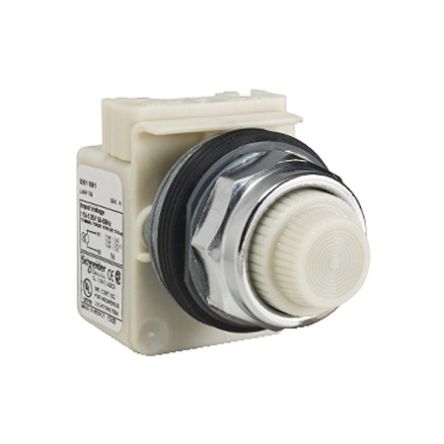 Schneider Electric, 9001K, Panel Mount White Incandescent Pilot Light, 30mm Cutout, Round, 110 → 120V ac [9001KP1W31]; 654-238