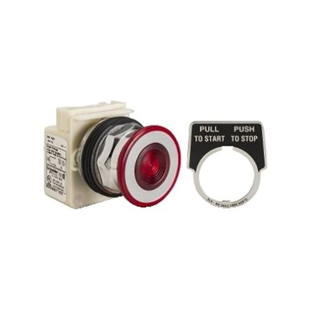 Schneider Electric Harmony 9001K Series Illuminated Push Button Switch, Push-Pull, Panel Mount, 30mm Cutout, Red LED, [9001KR9P1R]; 654-239