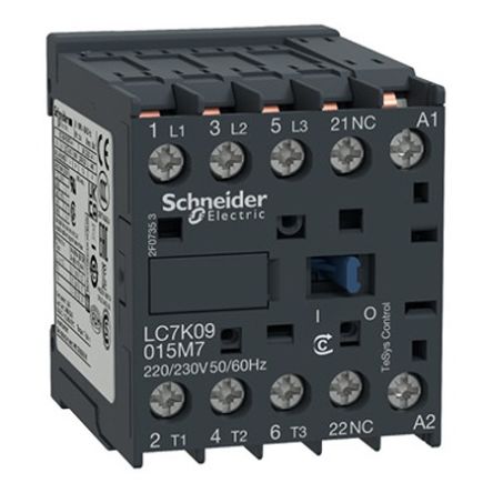 Schneider Electric TeSys LC7K Contactor, 220 → 230 V ac Coil, 3-Pole, 9 A, 4 kW, 1NC, 690 V ac [LC7K09015M7]; 654-255