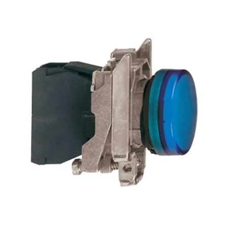 Schneider Electric, XB4, Panel Mount Blue LED Pilot Light, 22mm Cutout, IP65, Round, 230 → 240V ac [XB4BVM6EX]; 654-256