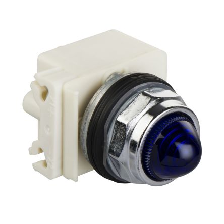 Schneider Electric, 9001K, Panel Mount Blue Incandescent Pilot Light, 30mm Cutout, IP66, Round, 28V [9001KP35L9]; 654-553