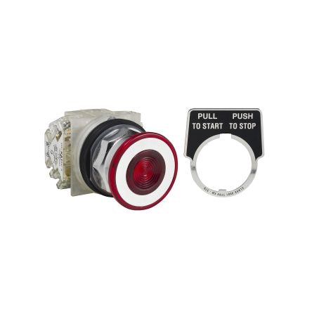 Schneider Electric 9001K Series Push Button Switch, Push-Pull, Panel Mount, 30mm Cutout, DPDT, 600V ac [9001KR9RH2]; 654-555
