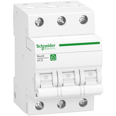 Schneider Electric Resi9 MCB, 3P, 16A Curve B, 400V AC, 6000 A Breaking Capacity [R9F23316]; 654-661