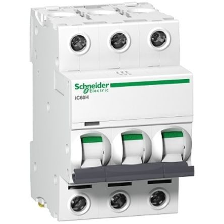 Schneider Electric Acti9 iC60H MCB, 3P, 1A Curve B, 415V AC, 133V DC, 70 kA Breaking Capacity [A9F53301]; 654-739