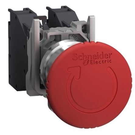 Schneider Electric Harmony XB4 Series Turn to Release Emergency Stop Push Button, Panel Mount, 22mm Cutout, DPST, IP65 [XB4BS8444GEX]; 654-767