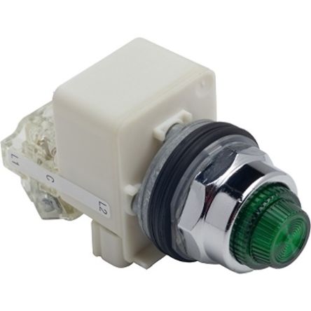 Schneider Electric, 9001K, Panel Mount Red LED Pilot Light, 30mm Cutout, IP66, Round, 120V ac/dc [9001KT38LGG31]; 654-787