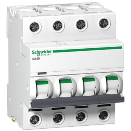 Schneider Electric Acti9 iC60H MCB, 4P, 2A Curve C, 415V AC, 250V DC, 70 kA Breaking Capacity [A9F53402]; 654-796