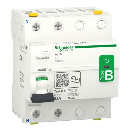Schneider Electric Acti9 iID RCCB, 63A, 2 Pole, 30mA, Type B-SI, 230V ac [A9Z61263]; 655-448