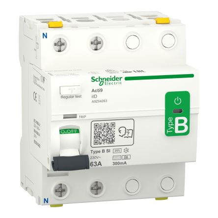 Schneider Electric Acti9 iID RCCB, 63A, 2 Pole, 300mA, Type B-SI, 230V ac [A9Z64263]; 655-449
