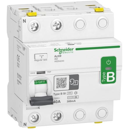 Schneider Electric Acti9 iID RCCB, 40A, 2 Pole, 300mA, Type B-SI, 230V ac [A9Z64240]; 655-453
