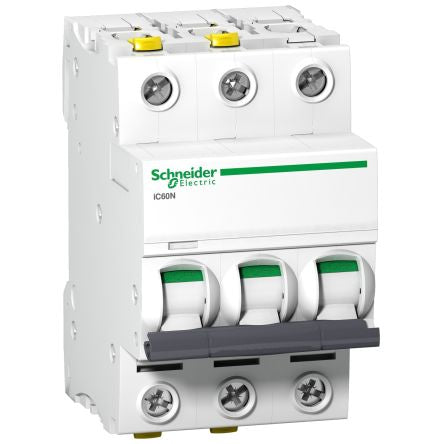 Schneider Electric Acti9 A9F04 Circuit Breaker, 3P, 6A Curve C, 500V AC, 6000 A Breaking Capacity [A9F04306]; 655-490