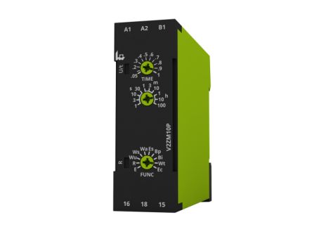 Veo Series DIN Rail Mount Timer Relay, 12 → 240V ac/dc, 1-Contact, 100h, 10-Function, SPDT [V2ZM10P 12-240V AC/DC]; 658-397