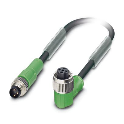 Phoenix Contact Straight Male 3 way M8 to Right Angle Female 3 way M12 Sensor Actuator Cable, 500mm [1418292]; 658-487