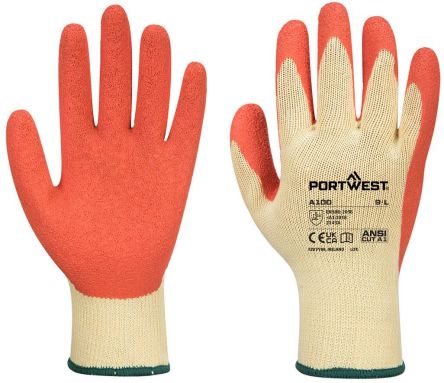 Portwest A100 Orange Polyester Abrasion Resistant, Anti-Slip, General Purpose, Good Dexterity, Tear Resistant Work [A100ORRL]; 664-450