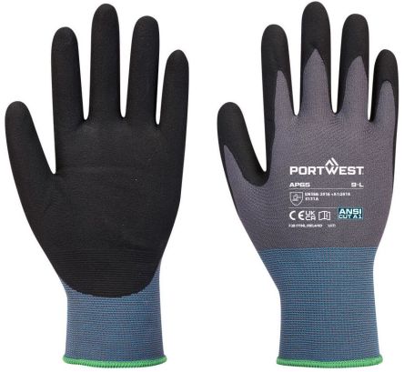 Portwest AP65 Black, Grey Nylon Dry Environment, Moist Environment Work Gloves, Size XXL, Nitrile Foam Coating [AP65K7RXXL]; 664-457