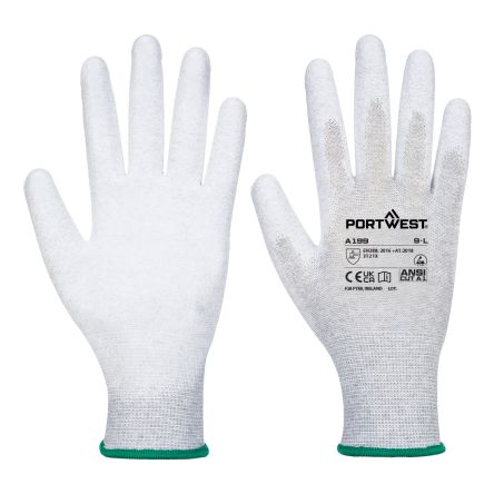 Portwest A199 Grey Polyester Abrasion Resistant, Anti-Slip, General Purpose, Good Dexterity, Tear Resistant Work [A199GRRL]; 664-465