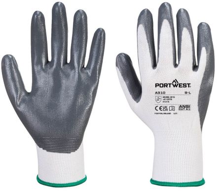 Portwest A310 Grey, White Polyester Abrasion Resistant, Chemical Resistant, Extra Grip, Tear Resistant, Waterproof Work [A310GRWXL]; 664-470