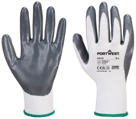 Portwest A310 Grey, White Polyester Abrasion Resistant, Chemical Resistant, Extra Grip, Tear Resistant, Waterproof Work [A310GRWXXL]; 664-477
