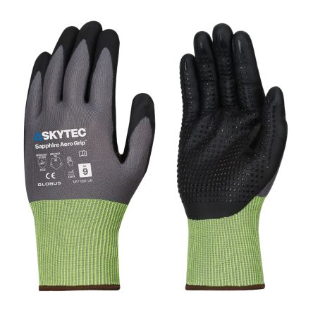 Skytec Sapphire Aero Grip Black, Grey HPPE Cut Resistant Work Gloves, Size XXL, Nitrile Foam Coating [SKG00109FL]; 670-323