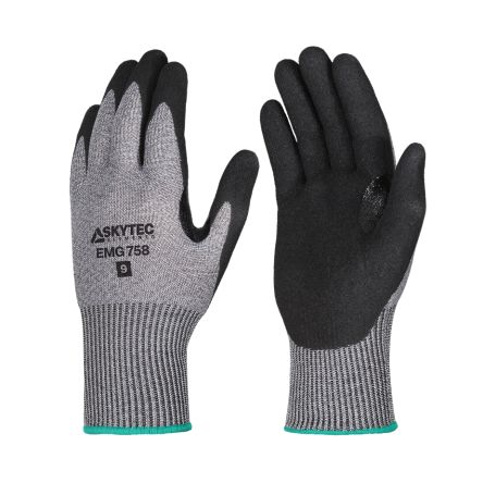 Skytec EMG758 Black, Grey 13 Gauge HPPE, Nylon, Steel Fibre Cut Resistant, Dry Environment, Good Dexterity Work Gloves, [EMG00758FF]; 670-433