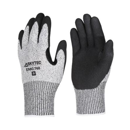 Skytec EMG748 Black, Grey Glass Fibre, HPPE, Nylon Cut Resistant, Dry Environment, Good Dexterity Work Gloves, Size 12, [EMG00748FN]; 670-440