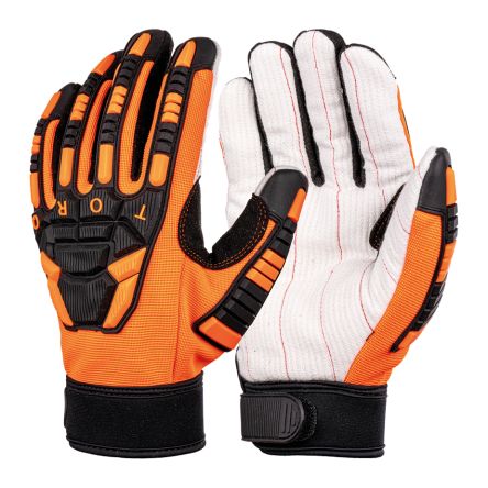 Skytec Torq Derrick Orange, White Polyester, Spandex, TPR Cut Resistant, Impact Protection Work Gloves, Size XL, [SKG00025CP]; 670-488