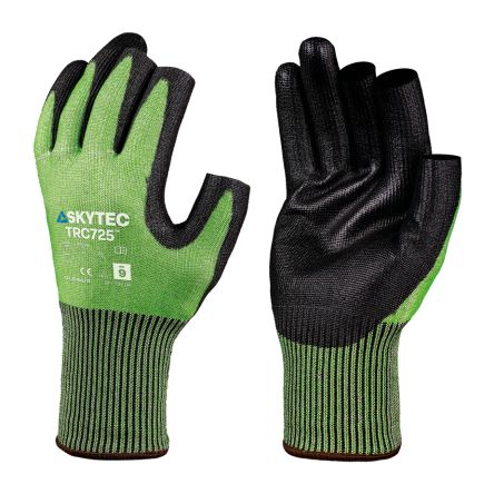 Skytec TRC725 Black, Green HPPE, Polyester, Steel Fibre Abrasion Resistant, Cut Resistant Work Gloves, Size XXL, [SKG00017EL]; 670-498