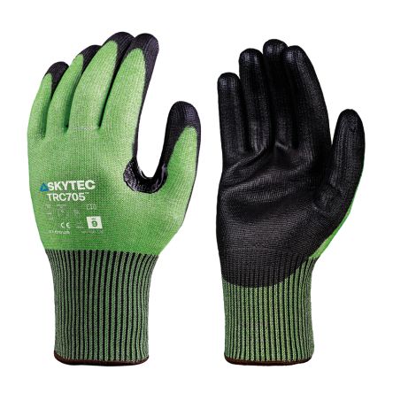 Skytec TRC705 Black, Green HPPE, Polyester, Steel Fibre Abrasion Resistant, Cut Resistant Work Gloves, Size Extra [SKG00015EB]; 670-506