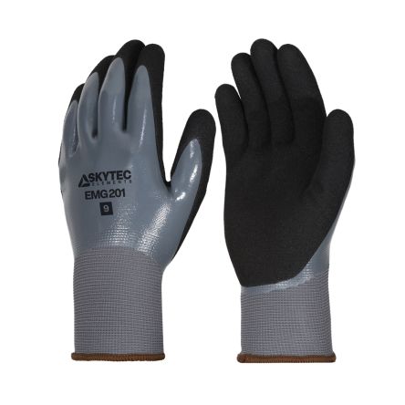 Skytec EMG201 Black, Grey Polyester Wet Environment Work Gloves, Size XXL, Nitrile Coating [EMG00201FL]; 670-526