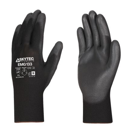 Skytec EMG133 Black Polyester Dry Environment, Moist Environment Work Gloves, Size Small, Polyurethane Coating [EMG00133BD]; 670-537
